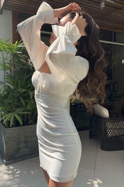 Y2K Ruched Bodycon Mini Dress - 90s Grunge, Retro Summer, Party & Club Outfits for Women
