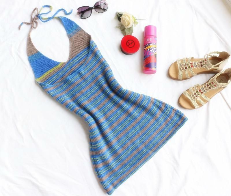 Y2K Ruched Knit Mini Dress - 90s Grunge, Retro Summer Outfit, Pastel Goth, Y2K Party Look