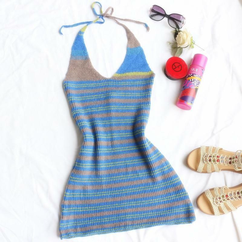 Y2K Ruched Knit Mini Dress - 90s Grunge, Retro Summer Outfit, Pastel Goth, Y2K Party Look