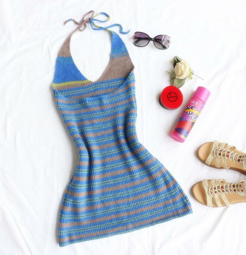 Y2K Ruched Knit Mini Dress - 90s Grunge, Retro Summer Outfit, Pastel Goth, Y2K Party Look