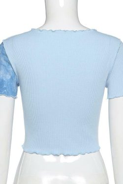 Y2K Ruffle Frill Patchwork Crop Top - 90s Grunge, Retro Summer, Pastel Goth, Y2K Party Outfit