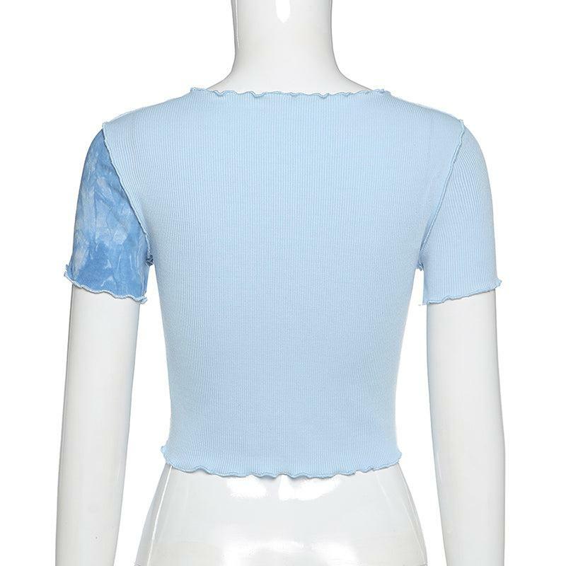 Y2K Ruffle Frill Patchwork Crop Top - 90s Grunge, Retro Summer, Pastel Goth, Y2K Party Outfit