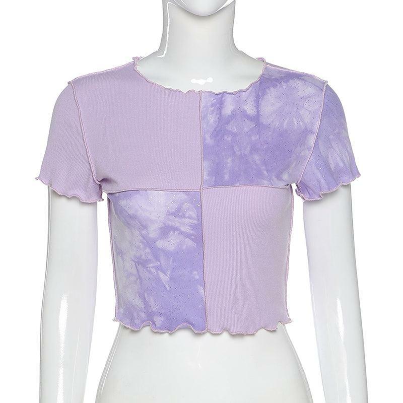 Y2K Ruffle Frill Patchwork Crop Top - 90s Grunge, Retro Summer, Pastel Goth, Y2K Party Outfit