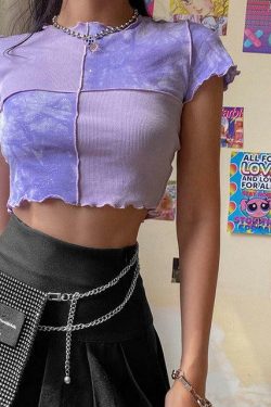 Y2K Ruffle Frill Patchwork Crop Top - 90s Grunge, Retro Summer, Pastel Goth, Y2K Party Outfit