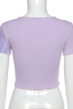 Y2K Ruffle Frill Patchwork Crop Top - 90s Grunge, Retro Summer, Pastel Goth, Y2K Party Outfit
