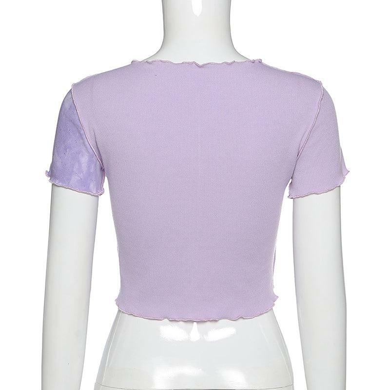 Y2K Ruffle Frill Patchwork Crop Top - 90s Grunge, Retro Summer, Pastel Goth, Y2K Party Outfit