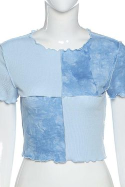 Y2K Ruffle Frill Patchwork Crop Top - 90s Grunge, Retro Summer, Pastel Goth, Y2K Party Outfit