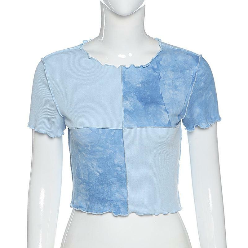 Y2K Ruffle Frill Patchwork Crop Top - 90s Grunge, Retro Summer, Pastel Goth, Y2K Party Outfit