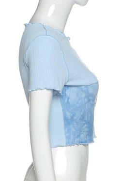 Y2K Ruffle Frill Patchwork Crop Top - 90s Grunge, Retro Summer, Pastel Goth, Y2K Party Outfit