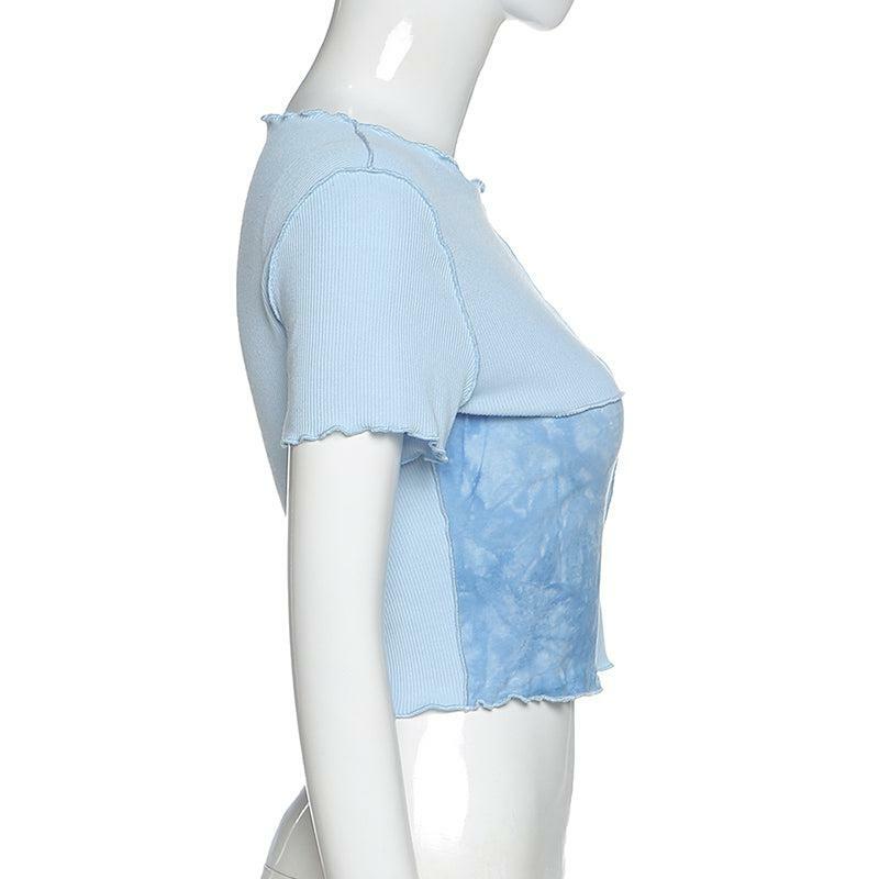 Y2K Ruffle Frill Patchwork Crop Top - 90s Grunge, Retro Summer, Pastel Goth, Y2K Party Outfit