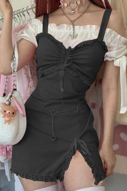 Y2K Ruffle Spaghetti Strap Dress - 90s Grunge Summer Outfit, Retro Y2K Fashion for Women