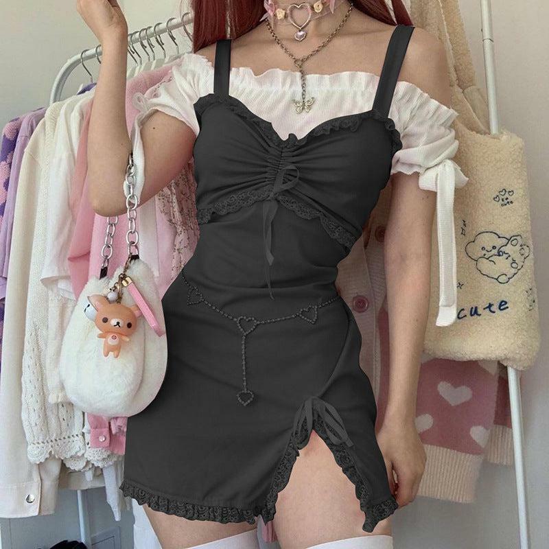 Y2K Ruffle Spaghetti Strap Dress - 90s Grunge Summer Outfit, Retro Y2K Fashion for Women