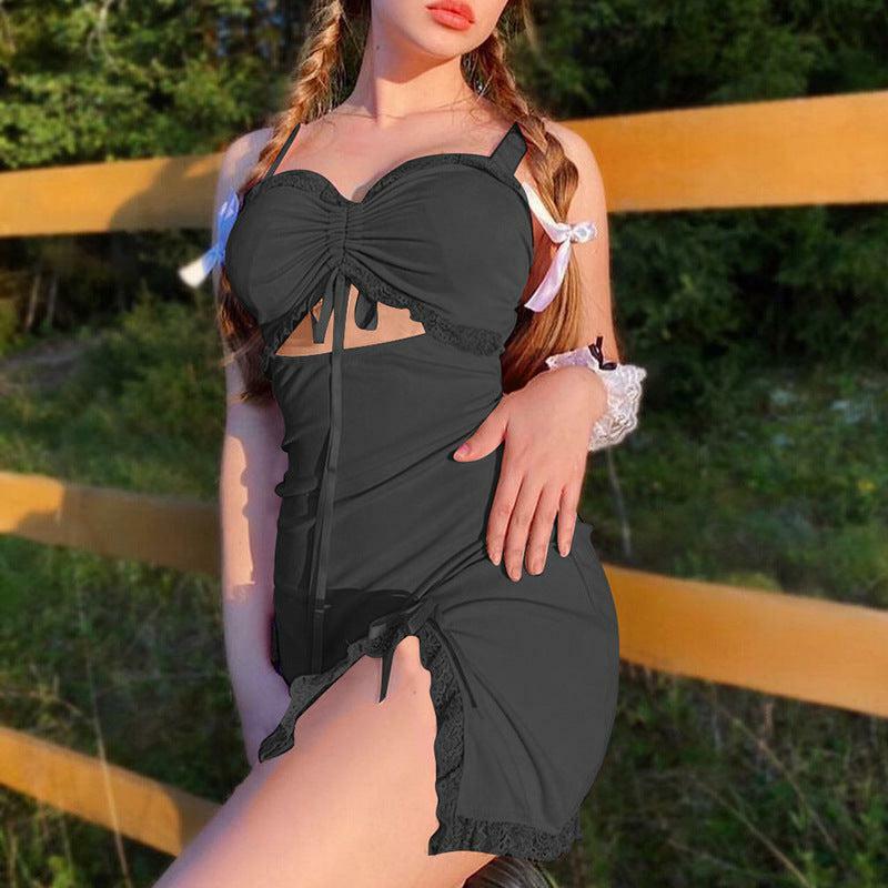 Y2K Ruffle Spaghetti Strap Dress - 90s Grunge Summer Outfit, Retro Y2K Fashion for Women
