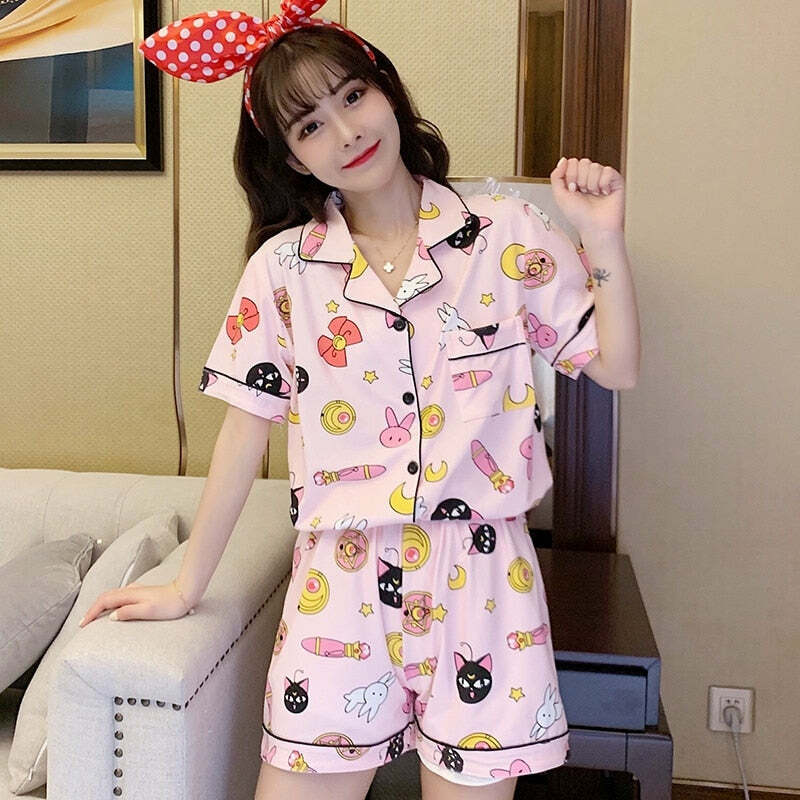 Y2K Sailor Moon Loungewear Set - 90s Grunge, Retro, Pastel Goth, Summer Outfits for Women