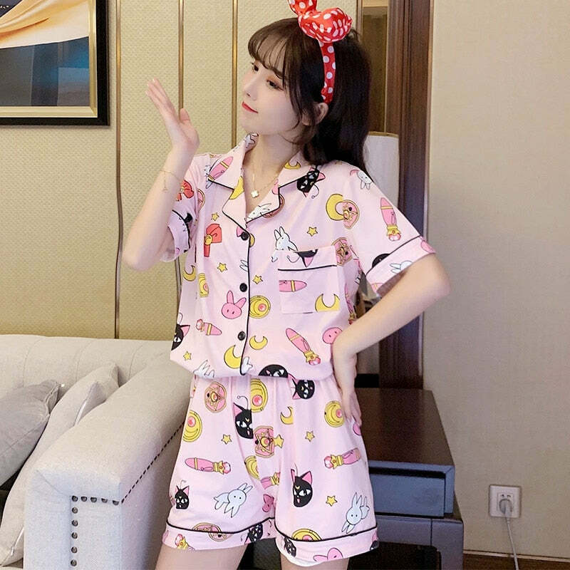 Y2K Sailor Moon Loungewear Set - 90s Grunge, Retro, Pastel Goth, Summer Outfits for Women