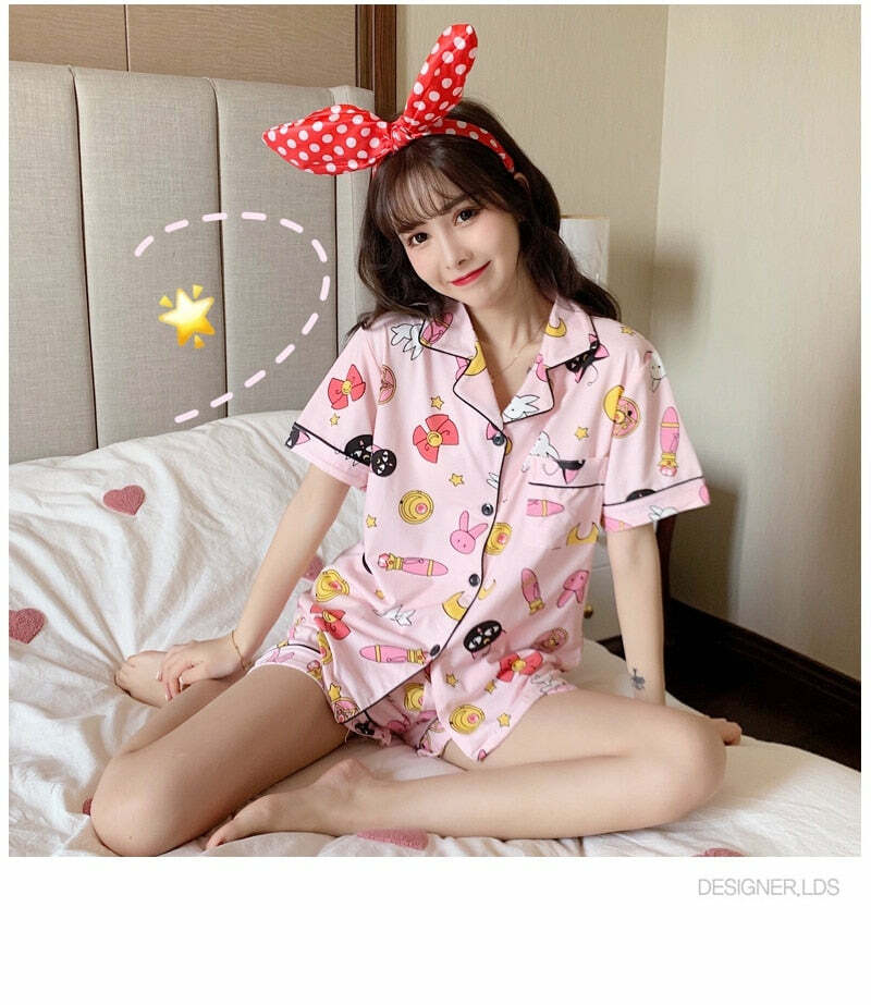 Y2K Sailor Moon Loungewear Set - 90s Grunge, Retro, Pastel Goth, Summer Outfits for Women