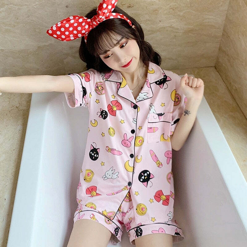 Y2K Sailor Moon Loungewear Set - 90s Grunge, Retro, Pastel Goth, Summer Outfits for Women