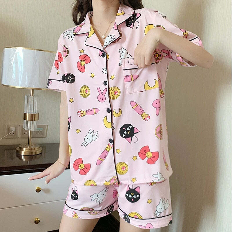 Y2K Sailor Moon Loungewear Set - 90s Grunge, Retro, Pastel Goth, Summer Outfits for Women
