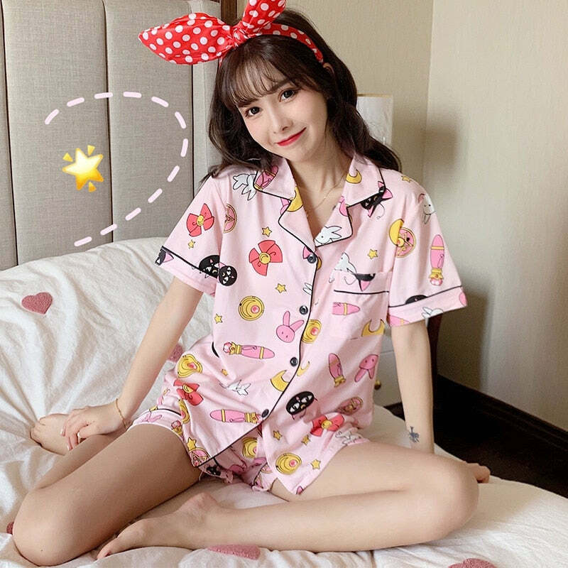 Y2K Sailor Moon Loungewear Set - 90s Grunge, Retro, Pastel Goth, Summer Outfits for Women