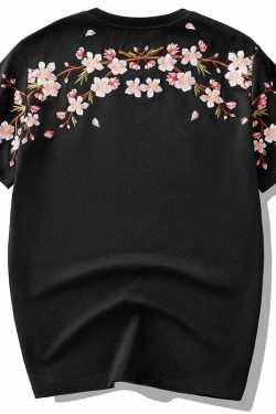 Y2K Sakura Flowers Embroidered Tee - Retro 90s Grunge, Pastel Goth, Summer Y2K Outfits
