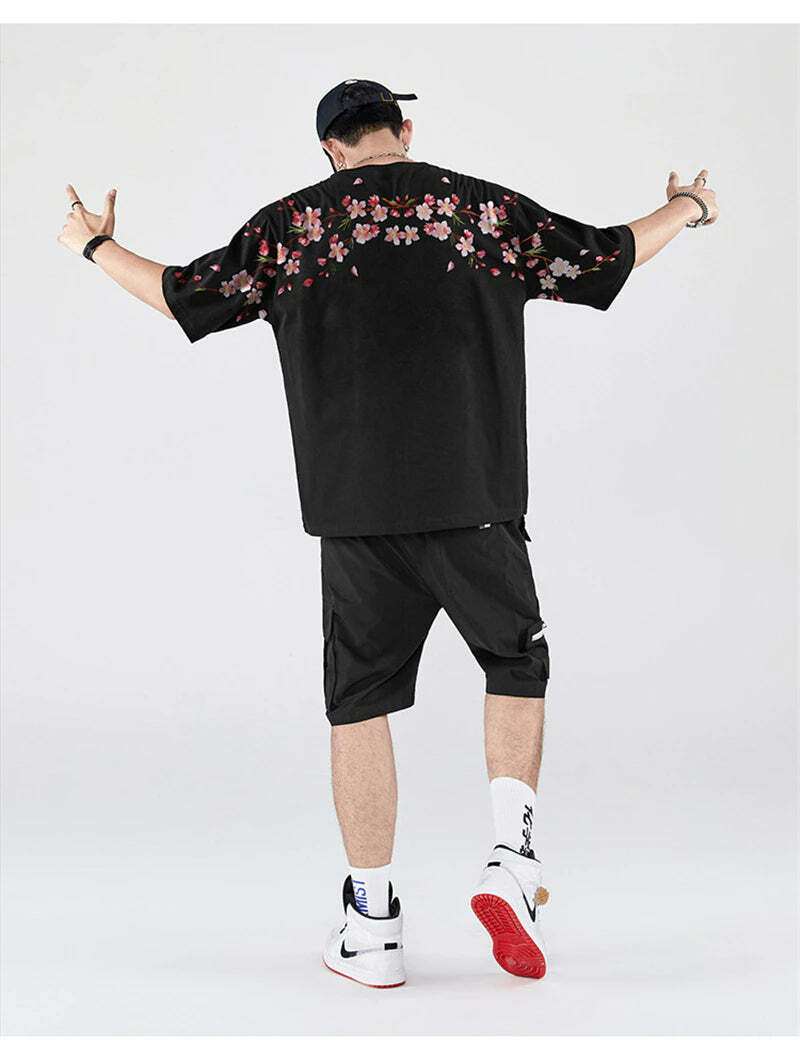 Y2K Sakura Flowers Embroidered Tee - Retro 90s Grunge, Pastel Goth, Summer Y2K Outfits