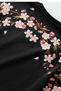Y2K Sakura Flowers Embroidered Tee - Retro 90s Grunge, Pastel Goth, Summer Y2K Outfits