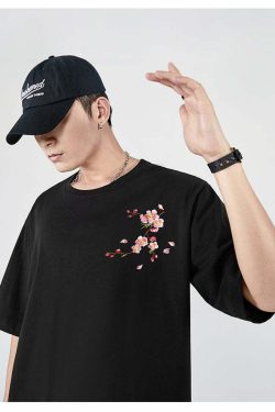 Y2K Sakura Flowers Embroidered Tee - Retro 90s Grunge, Pastel Goth, Summer Y2K Outfits