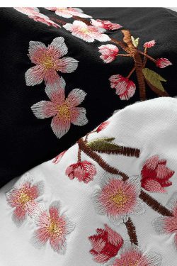 Y2K Sakura Flowers Embroidered Tee - Retro 90s Grunge, Pastel Goth, Summer Y2K Outfits