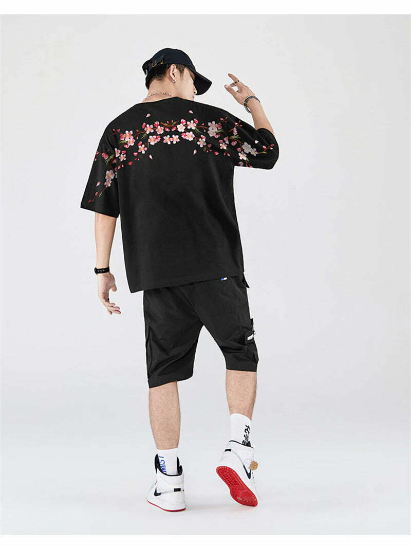 Y2K Sakura Flowers Embroidered Tee - Retro 90s Grunge, Pastel Goth, Summer Y2K Outfits