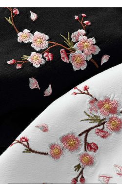 Y2K Sakura Flowers Embroidered Tee - Retro 90s Grunge, Pastel Goth, Summer Y2K Outfits