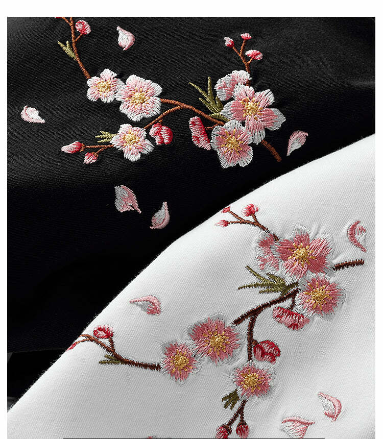 Y2K Sakura Flowers Embroidered Tee - Retro 90s Grunge, Pastel Goth, Summer Y2K Outfits