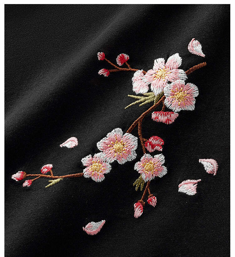 Y2K Sakura Flowers Embroidered Tee - Retro 90s Grunge, Pastel Goth, Summer Y2K Outfits
