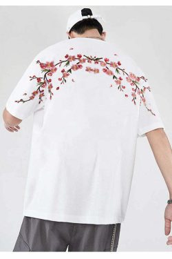 Y2K Sakura Flowers Embroidered Tee - Retro 90s Grunge, Pastel Goth, Summer Y2K Outfits