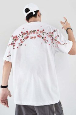 Y2K Sakura Flowers Embroidered Tee - Retro 90s Grunge, Pastel Goth, Summer Y2K Outfits