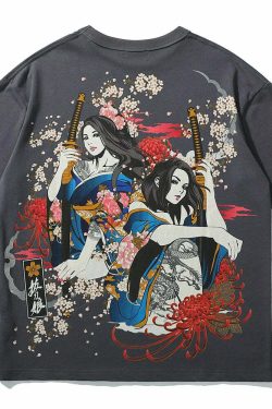 Y2K Sakura Samurai Tee - Retro 90s Grunge, Pastel Goth, and Summer Y2K Fashion