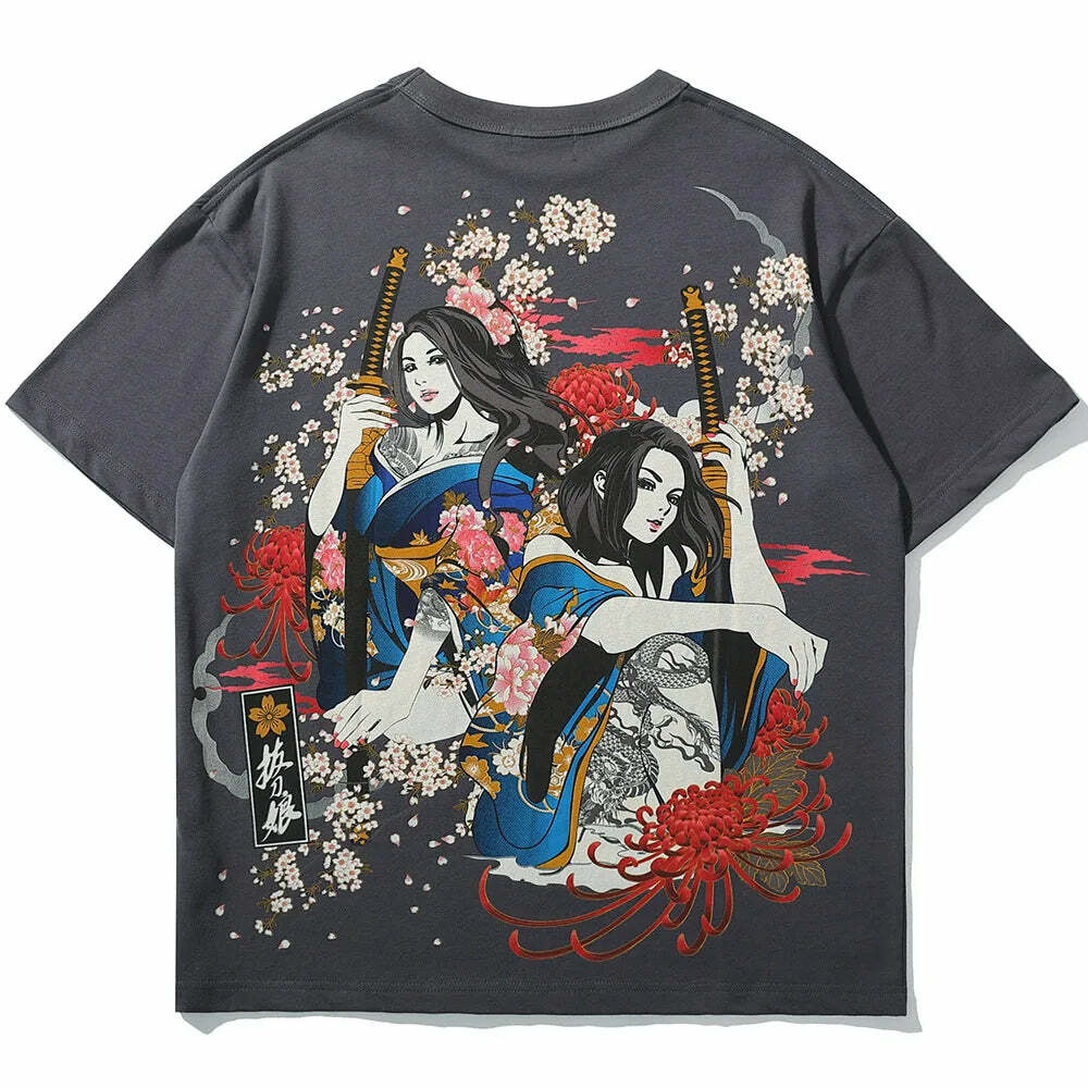 Y2K Sakura Samurai Tee - Retro 90s Grunge, Pastel Goth, and Summer Y2K Fashion