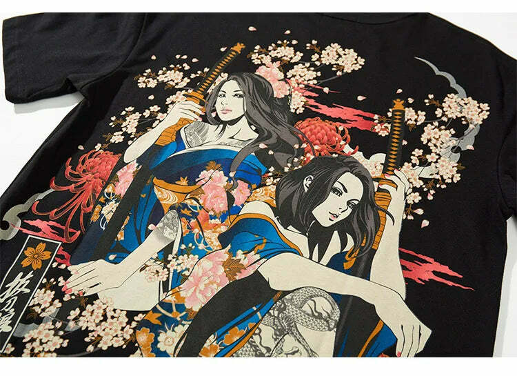Y2K Sakura Samurai Tee - Retro 90s Grunge, Pastel Goth, and Summer Y2K Fashion