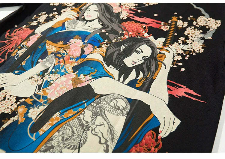 Y2K Sakura Samurai Tee - Retro 90s Grunge, Pastel Goth, and Summer Y2K Fashion