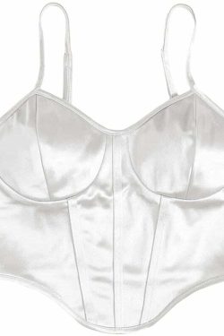 Y2K Satin Bustier Top Pearl White - 90s Grunge, Retro Summer, Party & Club Outfits