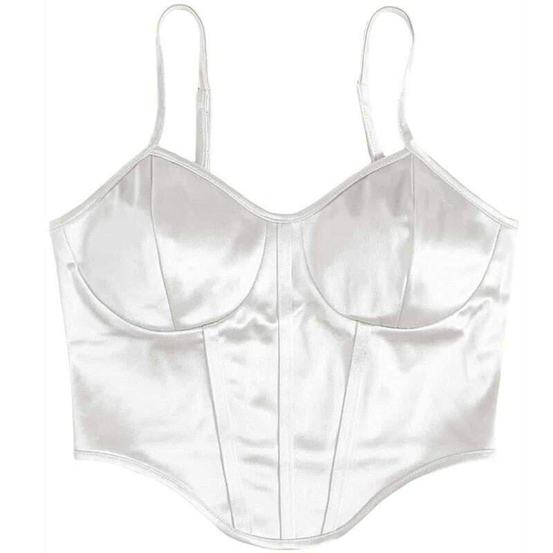 Y2K Satin Bustier Top Pearl White - 90s Grunge, Retro Summer, Party & Club Outfits