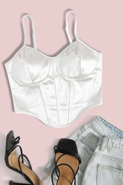 Y2K Satin Bustier Top Pearl White - 90s Grunge, Retro Summer, Party & Club Outfits