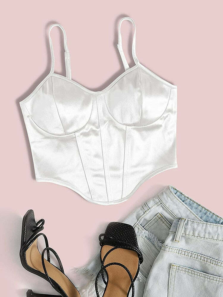 Y2K Satin Bustier Top Pearl White - 90s Grunge, Retro Summer, Party & Club Outfits
