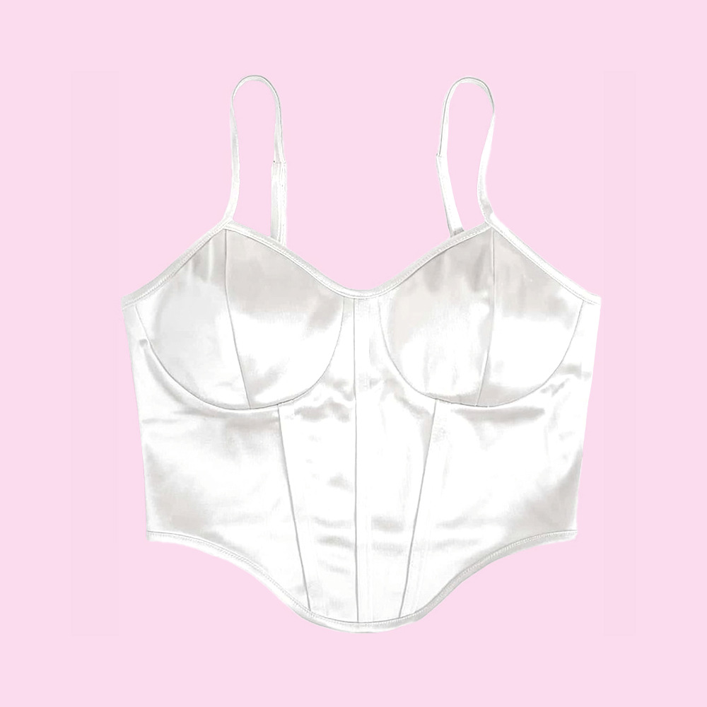 Y2K Satin Bustier Top Pearl White - 90s Grunge, Retro Summer, Party & Club Outfits