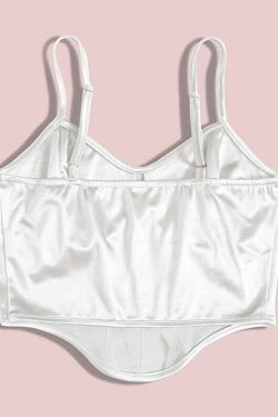 Y2K Satin Bustier Top Pearl White - 90s Grunge, Retro Summer, Party & Club Outfits