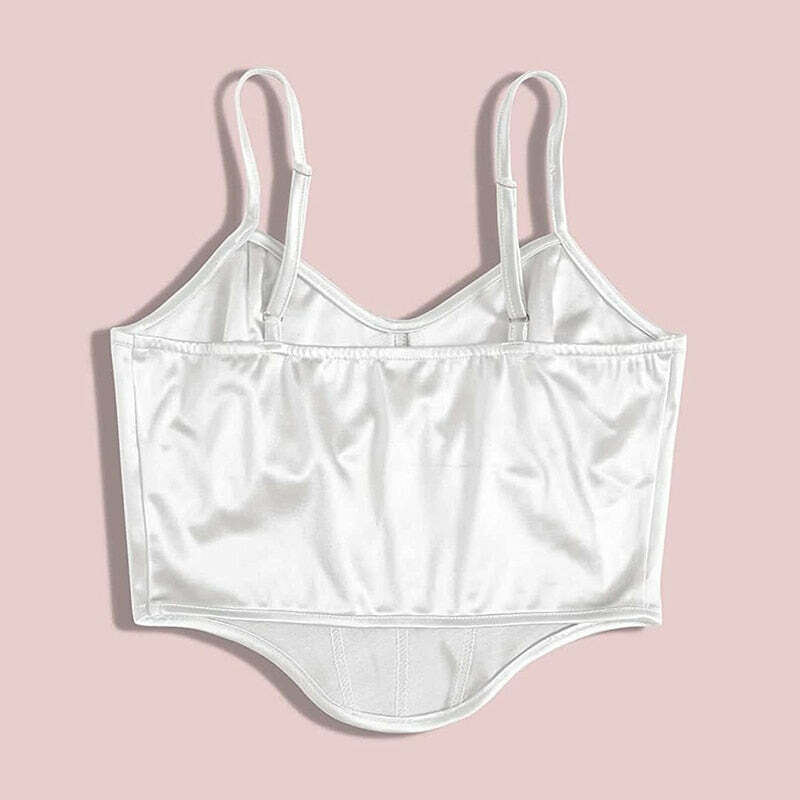 Y2K Satin Bustier Top Pearl White - 90s Grunge, Retro Summer, Party & Club Outfits