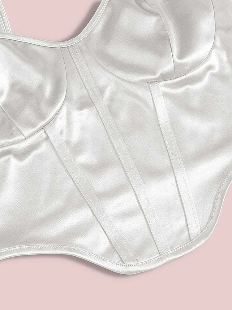 Y2K Satin Bustier Top Pearl White - 90s Grunge, Retro Summer, Party & Club Outfits