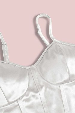 Y2K Satin Bustier Top Pearl White - 90s Grunge, Retro Summer, Party & Club Outfits