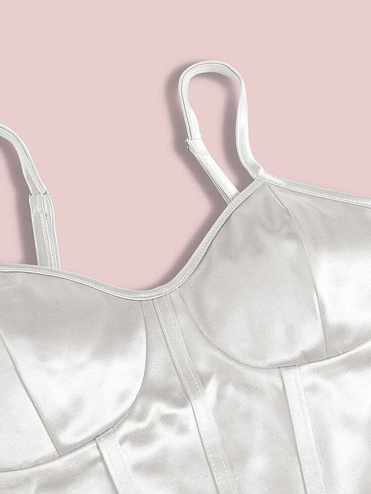 Y2K Satin Bustier Top Pearl White - 90s Grunge, Retro Summer, Party & Club Outfits