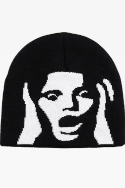 Y2K Scream Beanie - Retro 90s Grunge, Gothic Y2K, Summer Y2K Outfits, Y2K