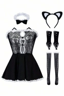 Y2K Sexy Cat Lingerie Costume, Mesh Bedroom Cosplay Outfit - Retro 90s Grunge & Pastel Goth Style